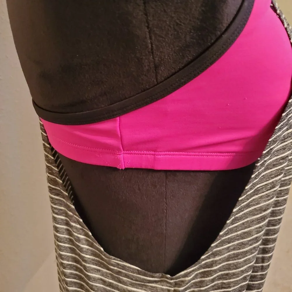Nike black stripped tank top drape swimsuit top pullover round neck, size large